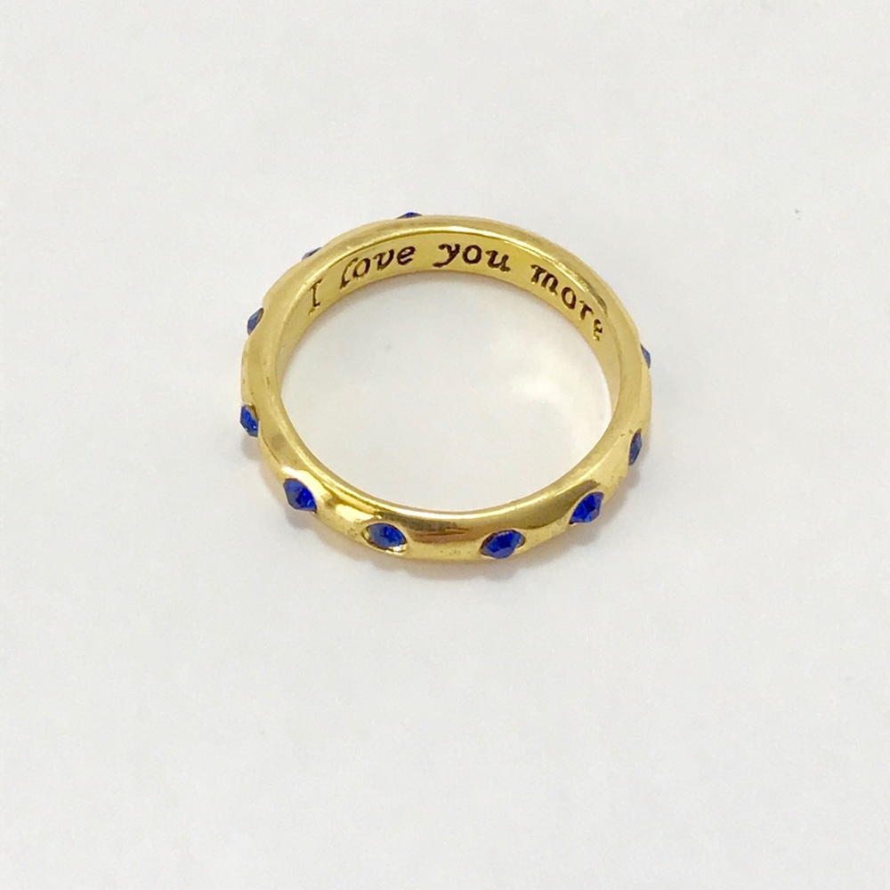 🔥I love you More Gold Blue Sapphire Ring Size 7 - Picture 2 of 2